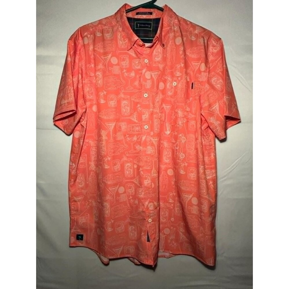 Coral Button-Down Shirt With Cocktail Print William Murray Size L hawaii